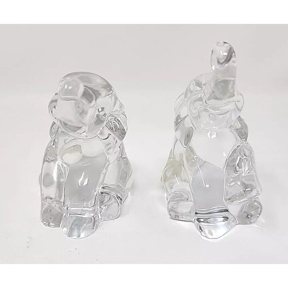 Vintage Pair of Lenox Fine Lead Crystal Clear Elephant Trunk Up Figurines PB197